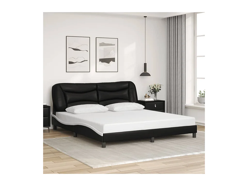 Bettgestell mit Kopfteil Schwarz und Weiß 180x200 cm Kunstleder