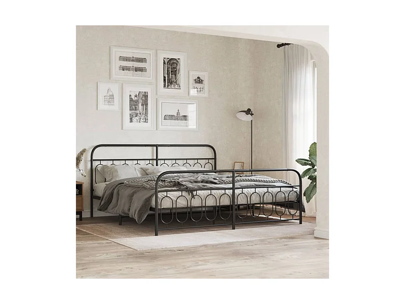 Cadre de lit métal sans matelas avec pied de lit noir 200x200cm