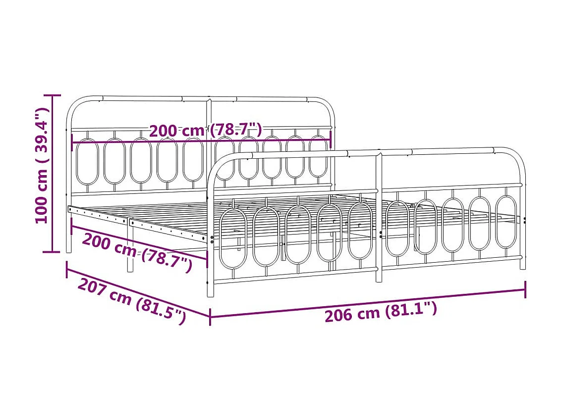 Bettgestell mit Kopf- und Fußteil Metall Schwarz 200x200 cm