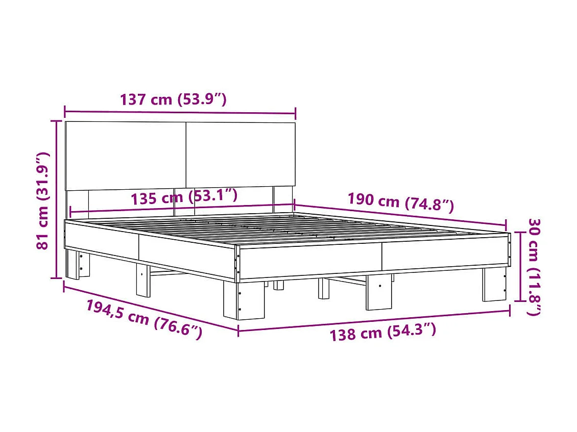 Cadre de lit métal sans matelas et tête de lit blanc 140x200 cm