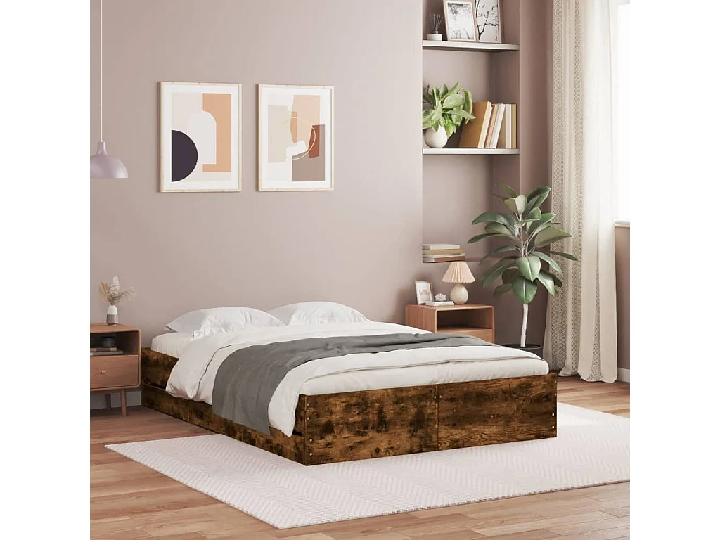 Giroletto con Cassetti Rovere Fumo 135x190 cm Legno Multistrato