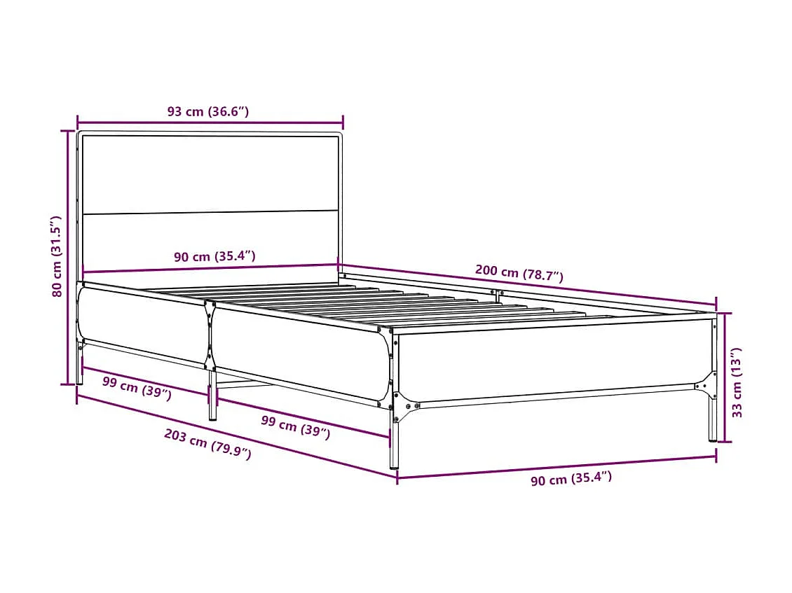 Cadre de lit sans matelas chêne marron 90x200 cm