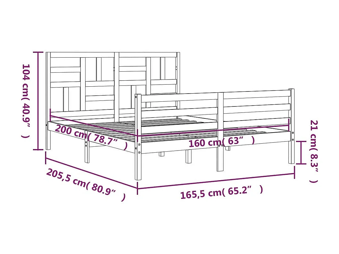 Cadre de lit sans matelas gris béton 135x190 cm