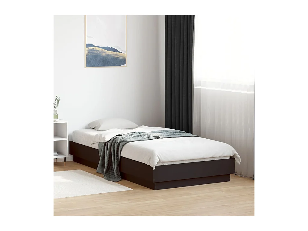 Cadre de lit sans matelas noir 75x190 cm bois ingénierie