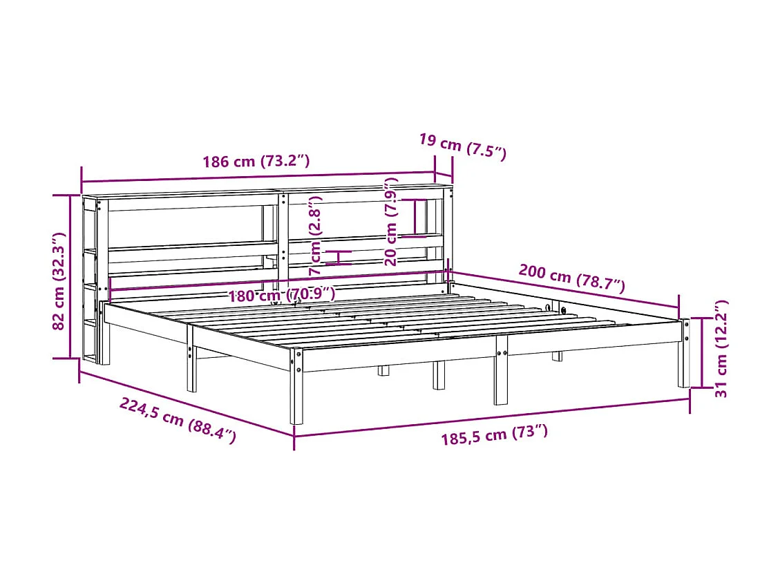 Cadre de lit sans matelas cire marron 150x200cm bois pin massif