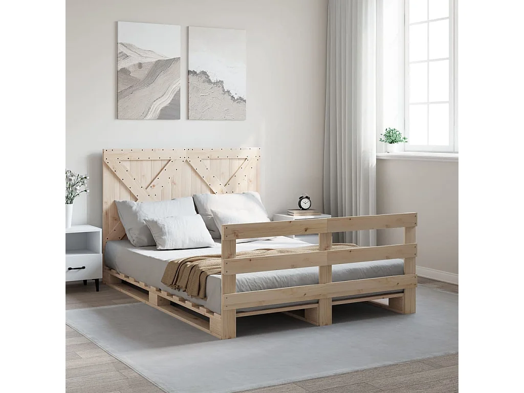 Bedframe met hoofdbord massief grenenhout wit 140x200 cm