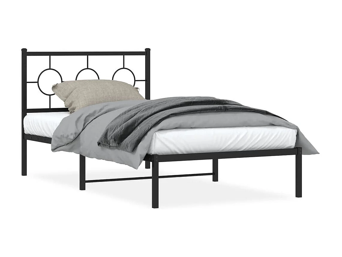 Cadre de lit métal sans matelas avec tête de lit noir 100x190cm