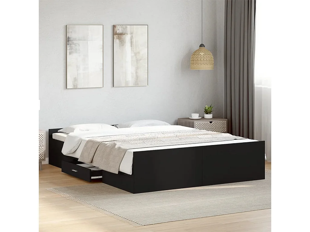 Cadre de lit avec tiroirs sans matelas noir 160x200 cm