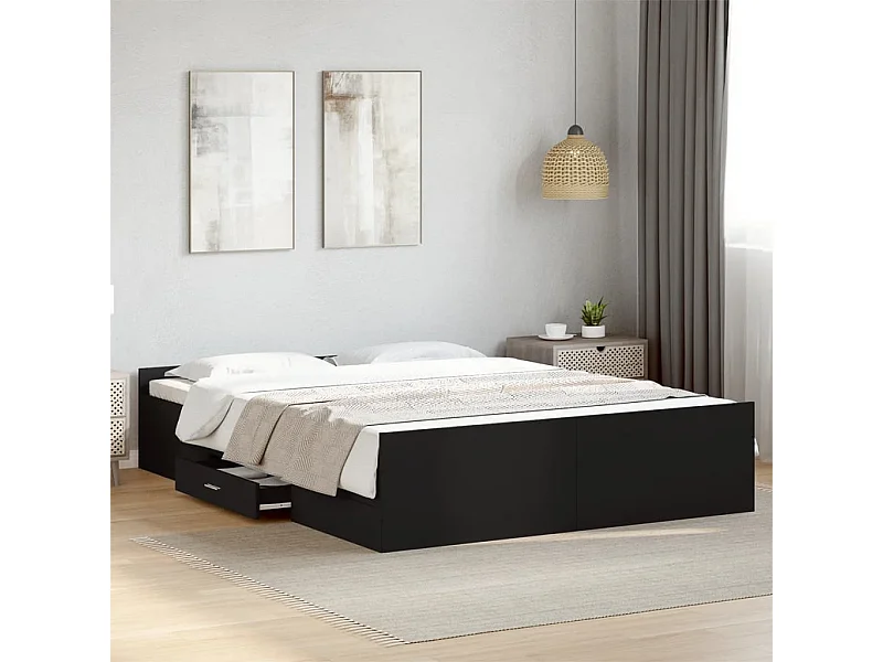Bedframe met lades bewerkt hout zwart 160x200 cm