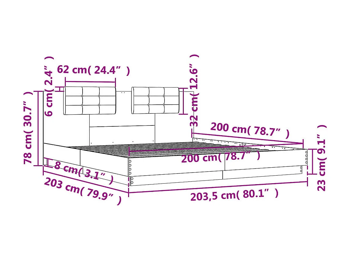 Cadre de lit sans matelas chêne sonoma 200x200 cm