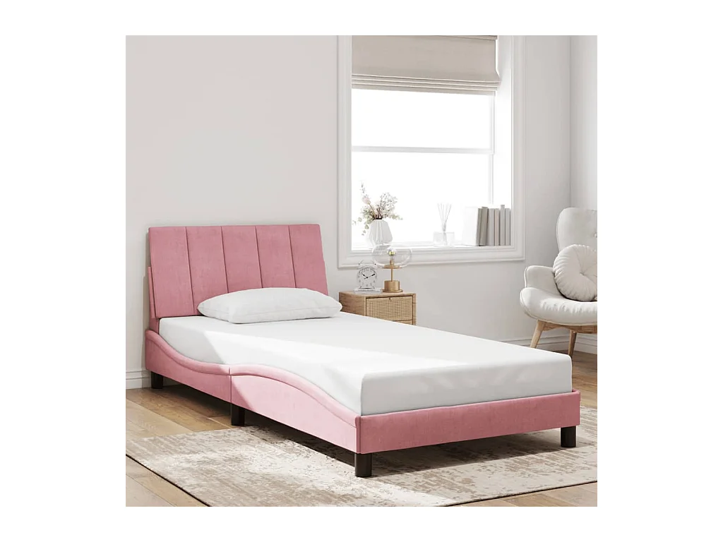 Cadre de lit sans matelas rose 100x200 cm velours