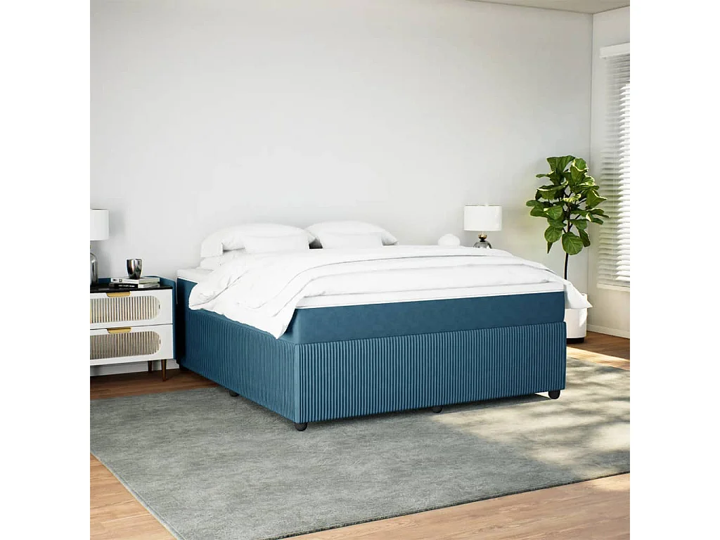 Sommier à lattes de lit et matelas Bleu foncé 180x200cm Velours