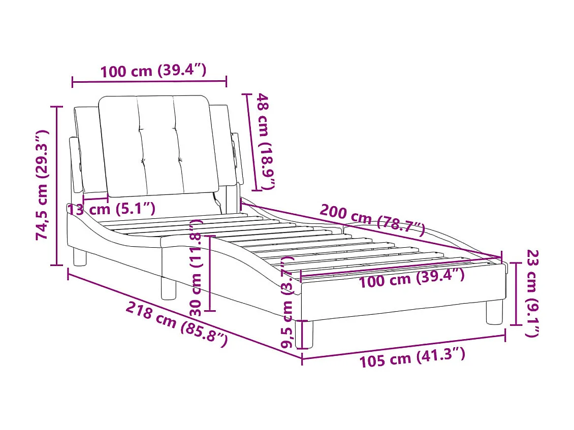 Giroletto con Testiera Marrone 80x200 cm in Similpelle