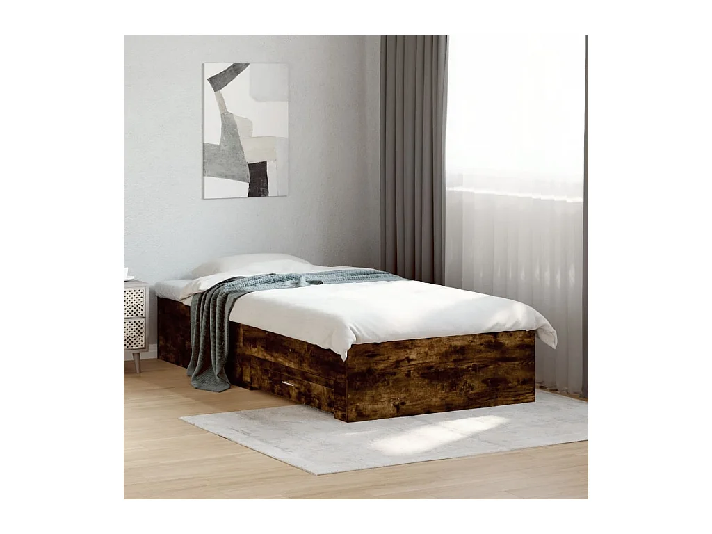 Bedframe met lades bewerkt hout gerookt eikenkleurig 90x190 cm