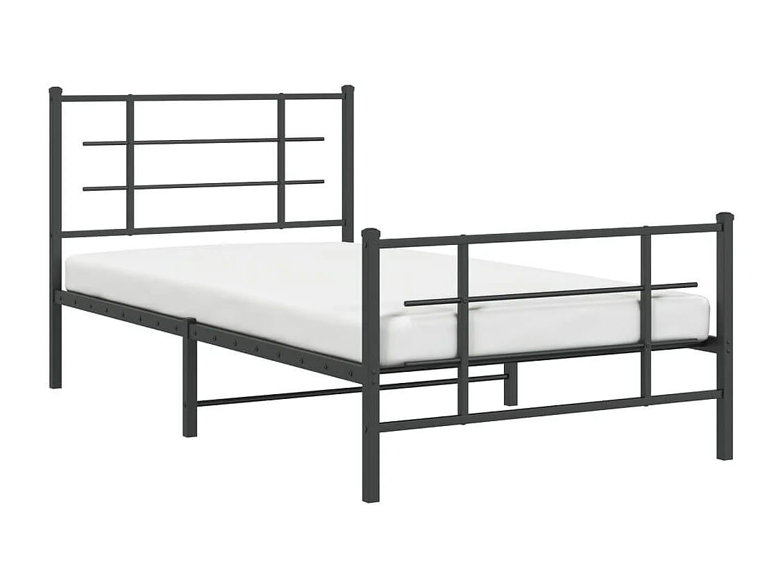 Cadre de lit métal sans matelas avec pied de lit noir 100x190cm