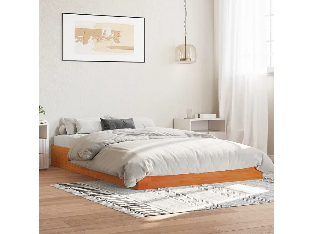 Massivholzbett ohne Matratze Wachsbraun 150x200 cm Kiefernholz