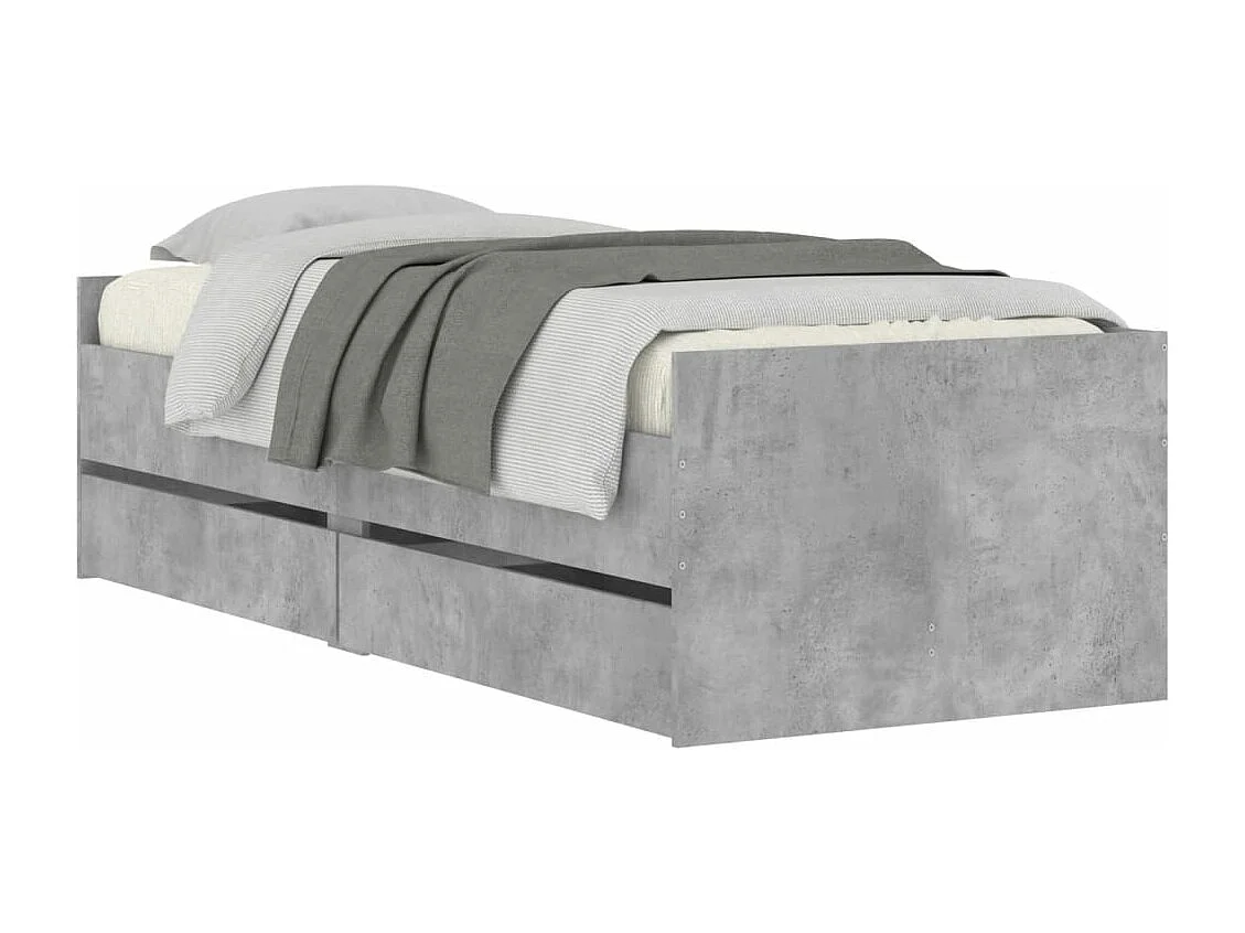 Cadre de lit avec tiroirs sans matelas gris béton 90x200 cm