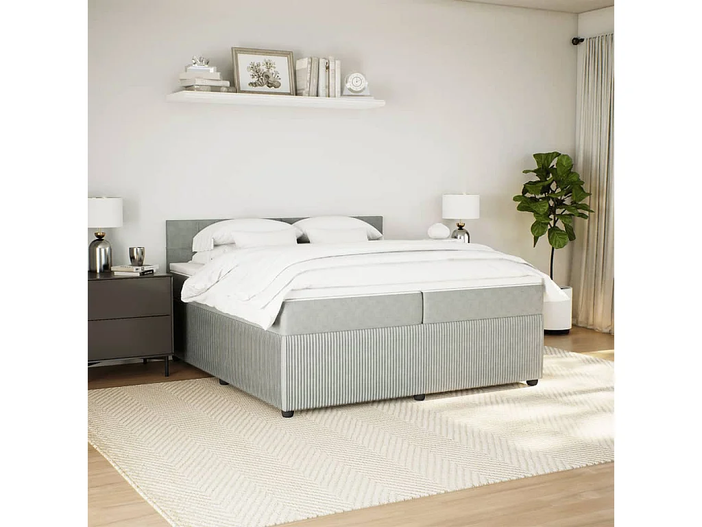 Sommier à lattes de lit et matelas Gris clair 200x200cm Velours