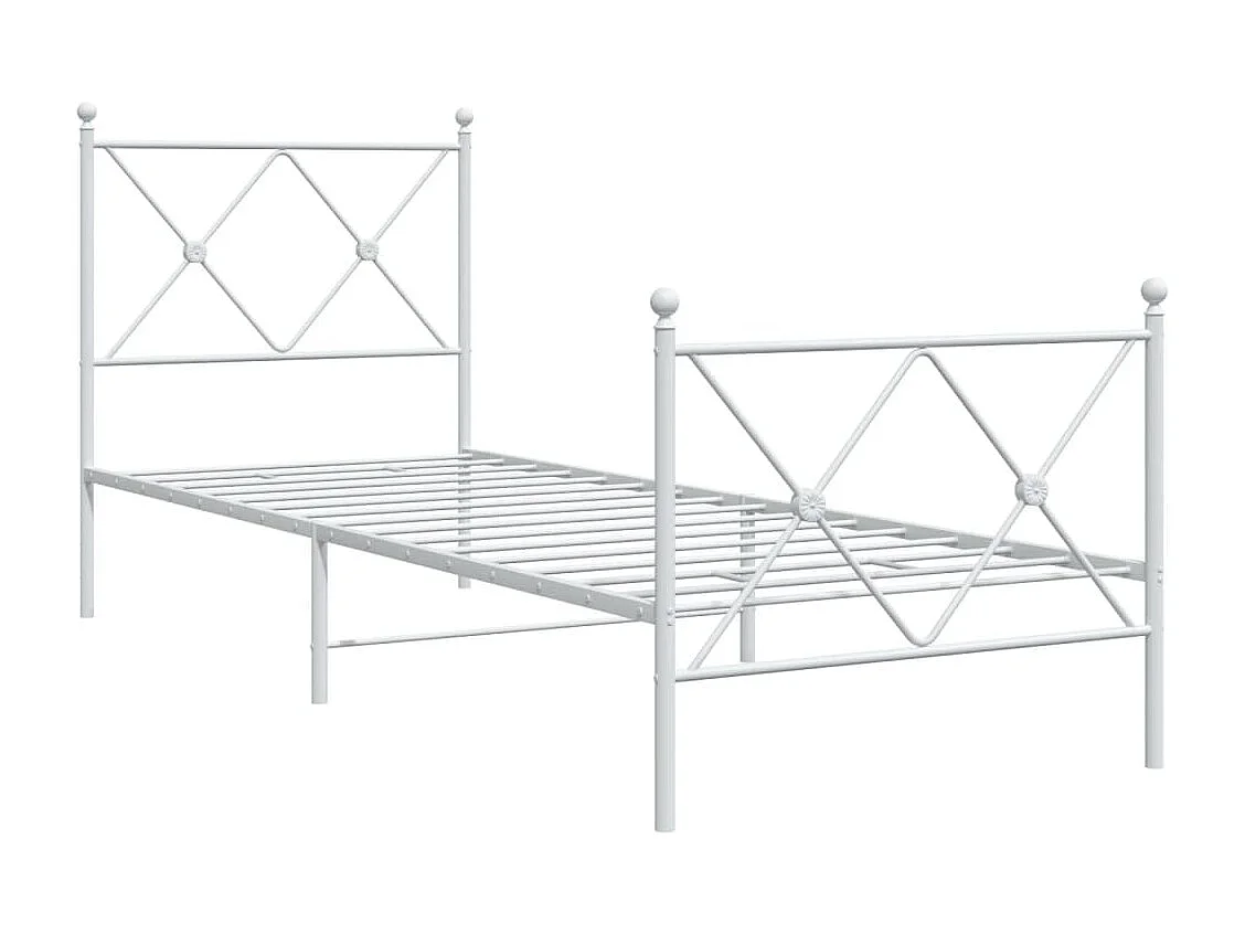 Cadre de lit métal sans matelas avec pied de lit blanc 75x190cm