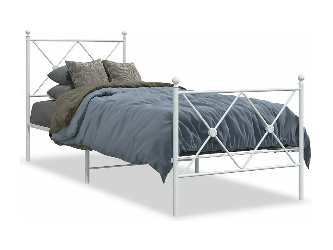 Bedframe met hoofd- en voeteneinde metaal wit 75x190 cm