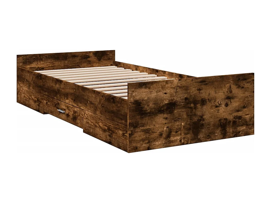 Cadre de lit avec tiroirs sans matelas chêne fumé 100x200 cm