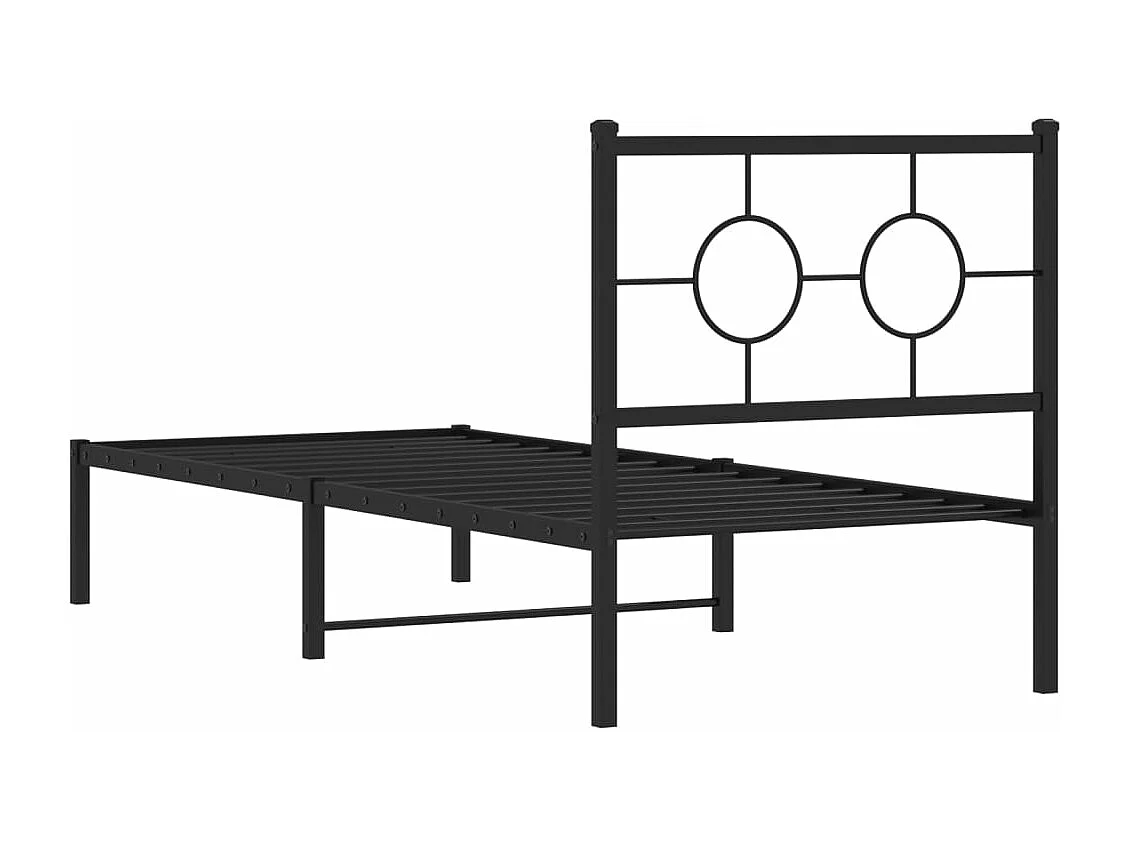 Cadre de lit métal sans matelas avec tête de lit noir 75x190 cm