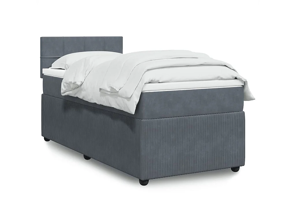 Giroletto a Molle con Materasso Grigio Scuro 90x190 cm Velluto