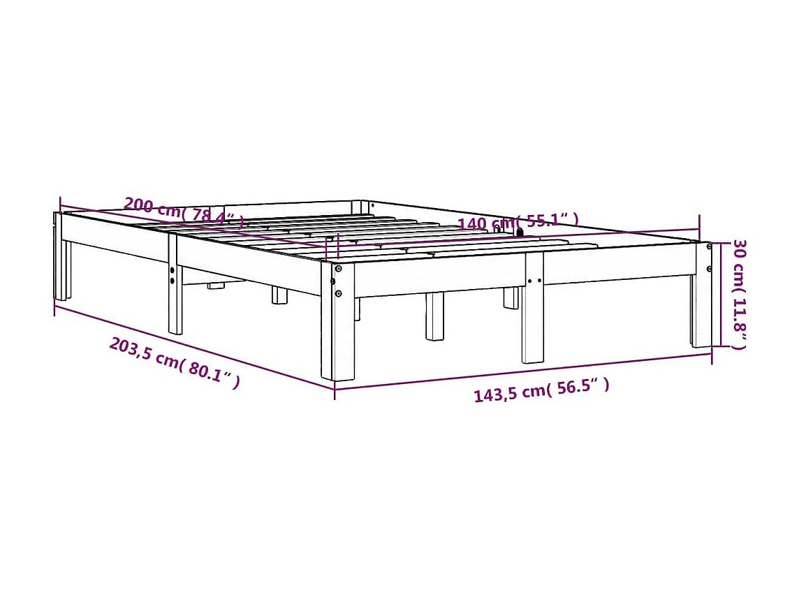 Cadre de lit sans matelas cire marron 140x200cm bois pin massif