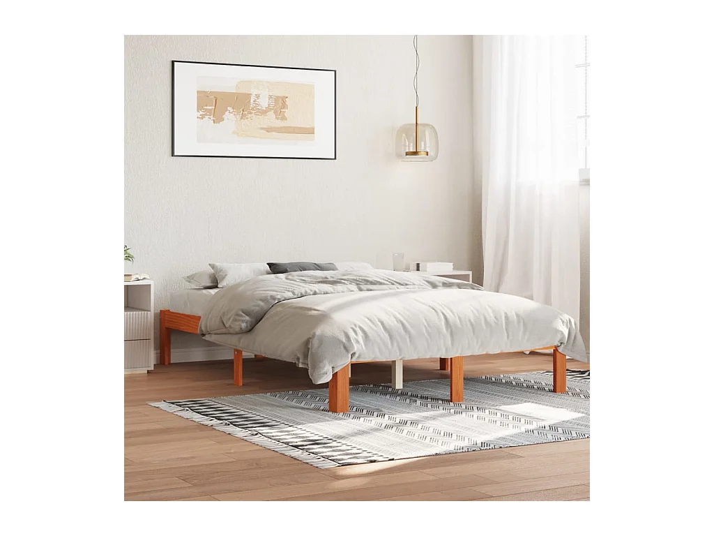 Cama sin colchón madera maciza de pino marrón cera 140x200 cm