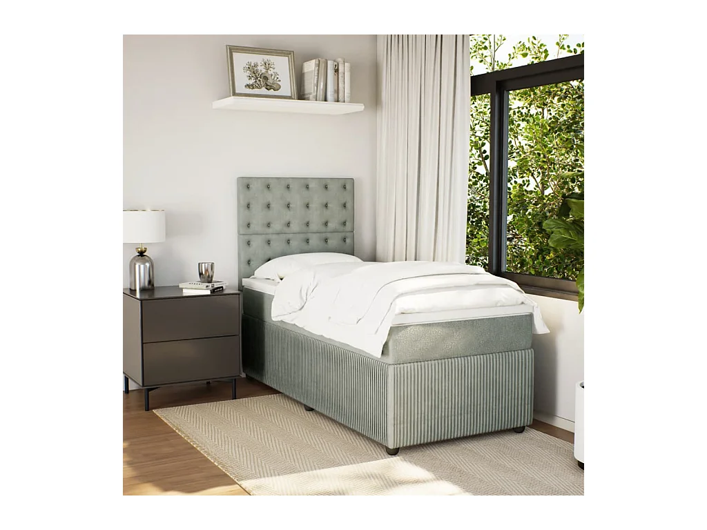 Boxspringbett mit Matratze Hellgrau 90x190 cm Samt