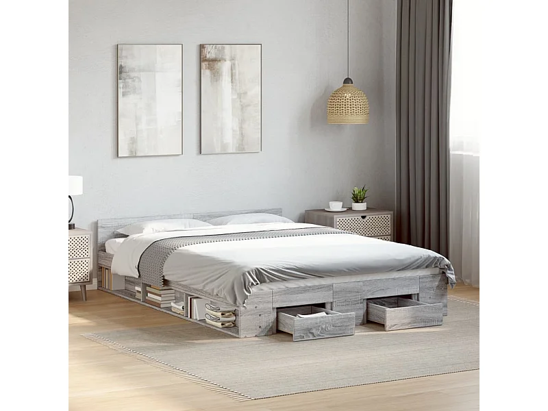 Cadre de lit avec tiroirs sans matelas sonoma gris 140x200 cm