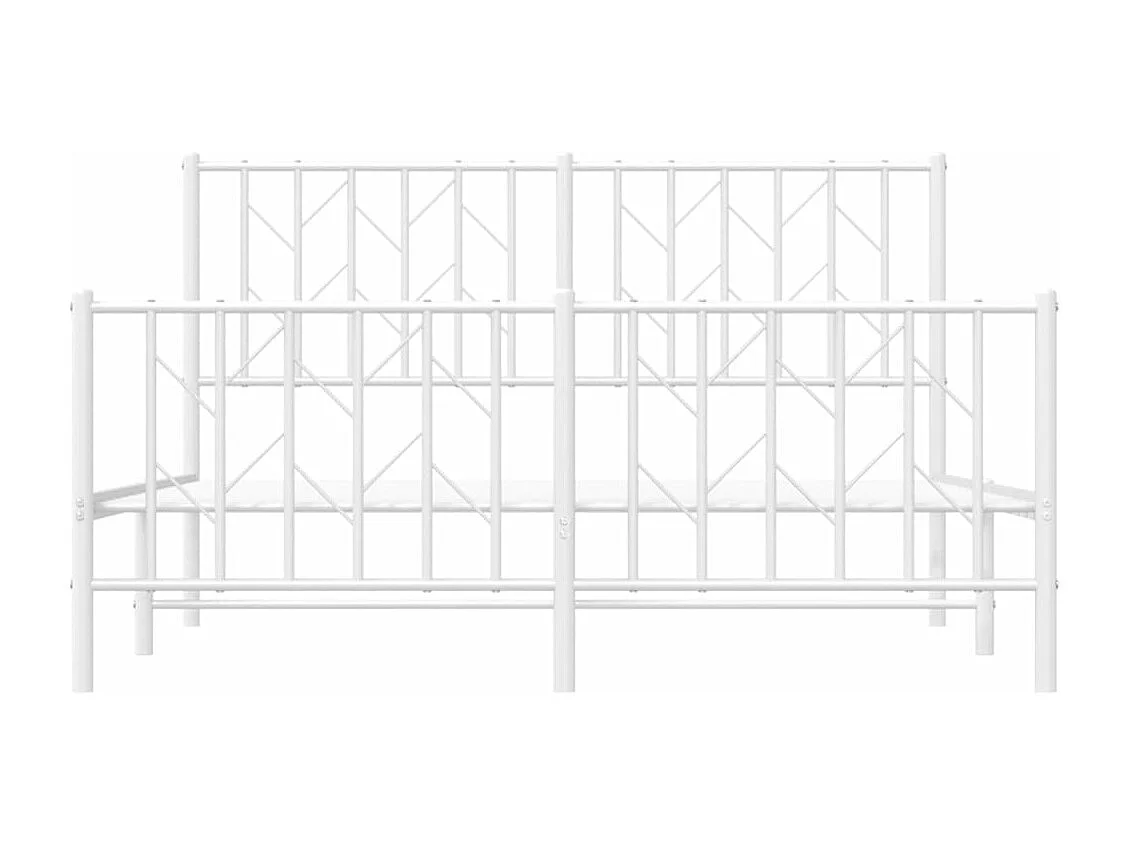 Cadre de lit métal sans matelas et pied de lit blanc 135x190 cm