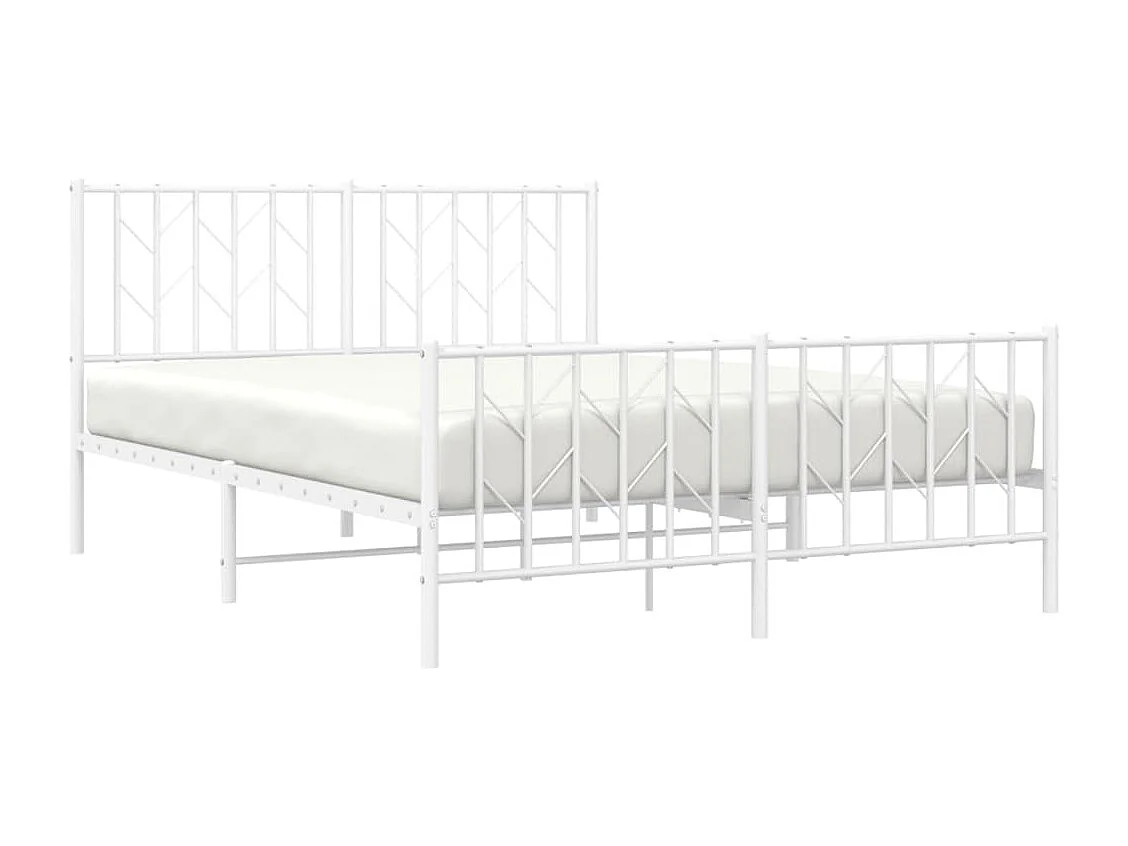 Cadre de lit métal sans matelas et pied de lit blanc 135x190 cm