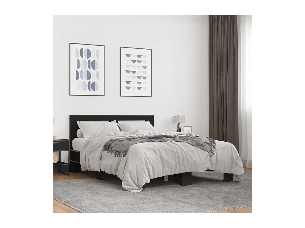 Giroletto Nero 140x190 cm in Legno Multistrato e Metallo