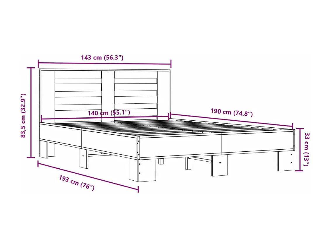 Bedframe LED bewerkt hout metaal zwart 140x190 cm