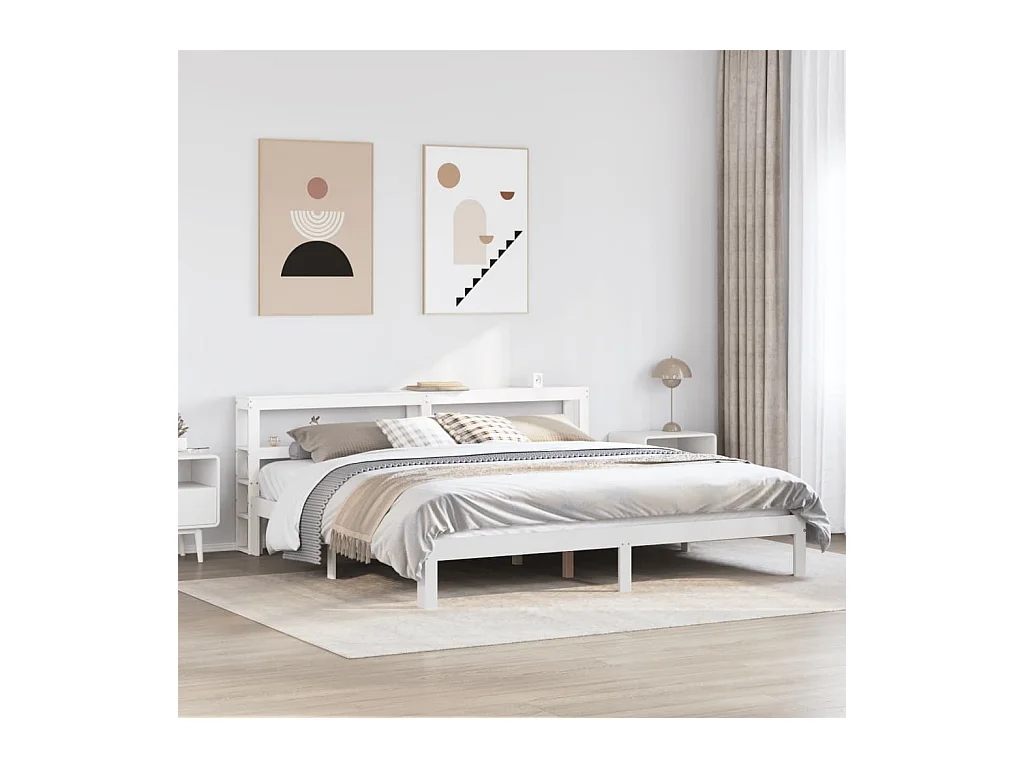 Cadre de lit avec tête de lit sans matelas blanc 200x200 cm