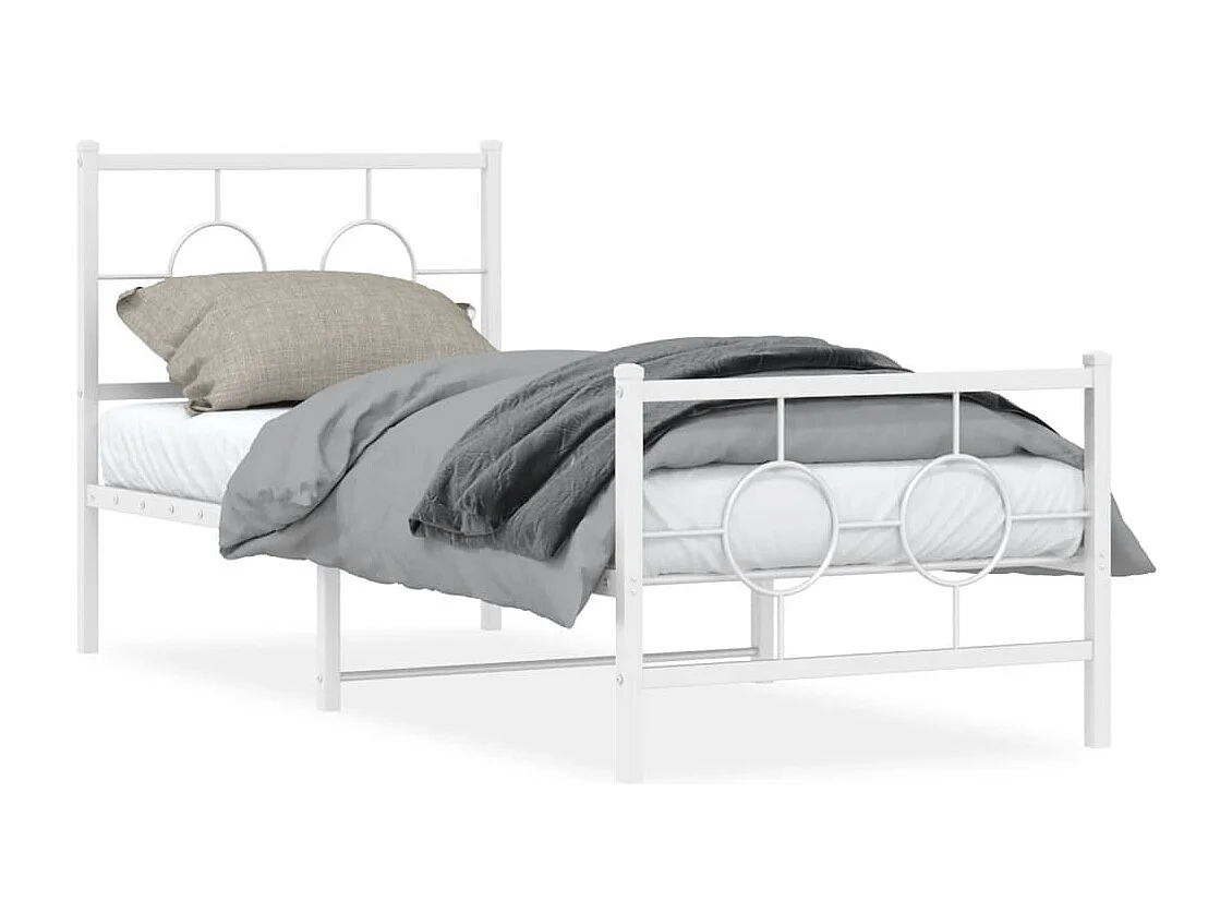Cadre de lit métal sans matelas avec pied de lit blanc 75x190cm