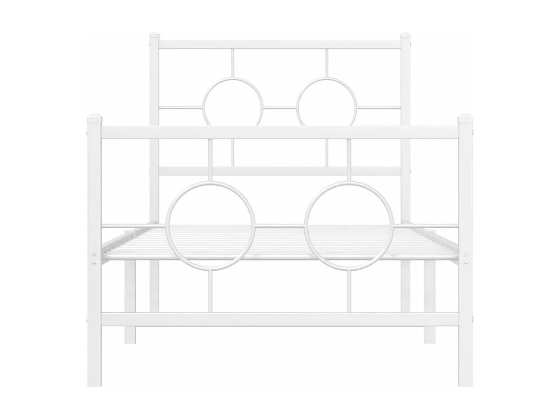 Cadre de lit métal sans matelas avec pied de lit blanc 75x190cm