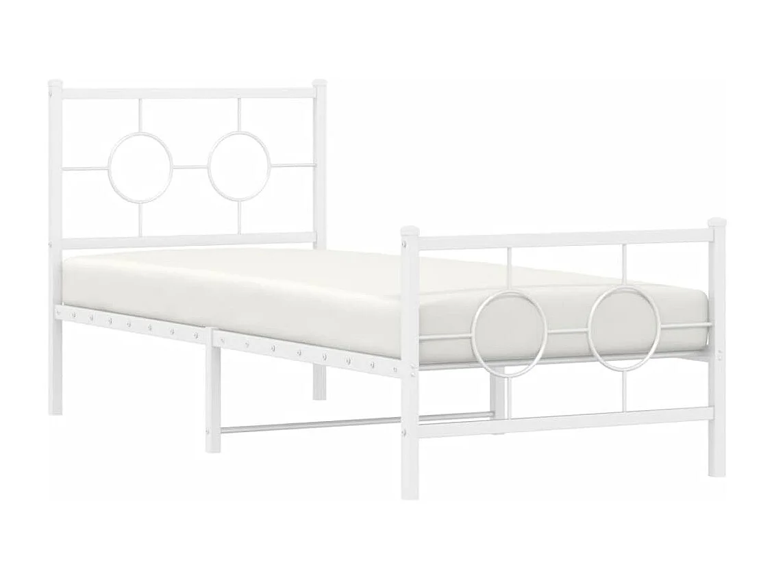 Cadre de lit métal sans matelas avec pied de lit blanc 75x190cm