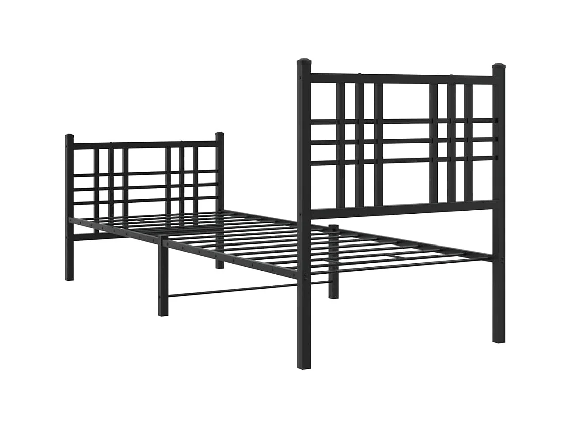 Cadre de lit métal sans matelas avec pied de lit noir 75x190 cm
