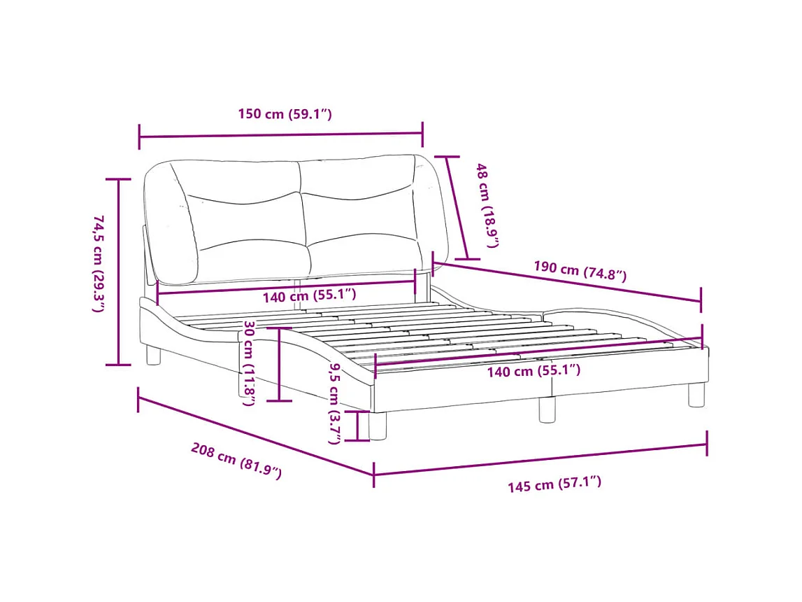 Cadre de lit métal sans matelas avec pied de lit noir 75x190 cm