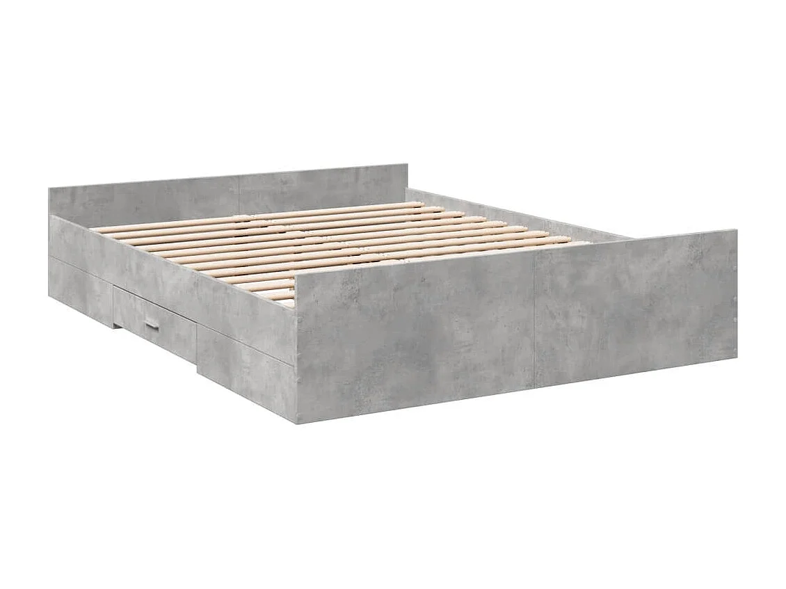 Cadre de lit avec tiroirs sans matelas gris béton 160x200 cm
