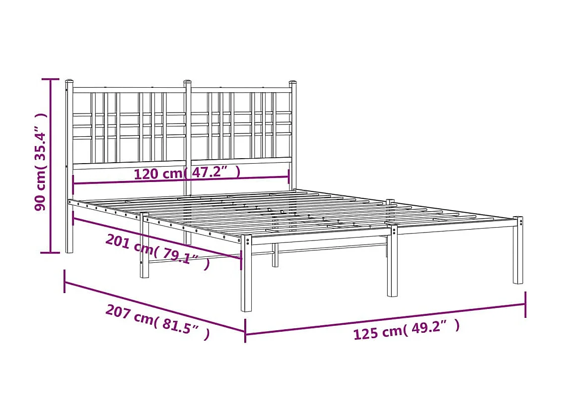 Cadre de lit métal sans matelas et tête de lit blanc 120x200 cm