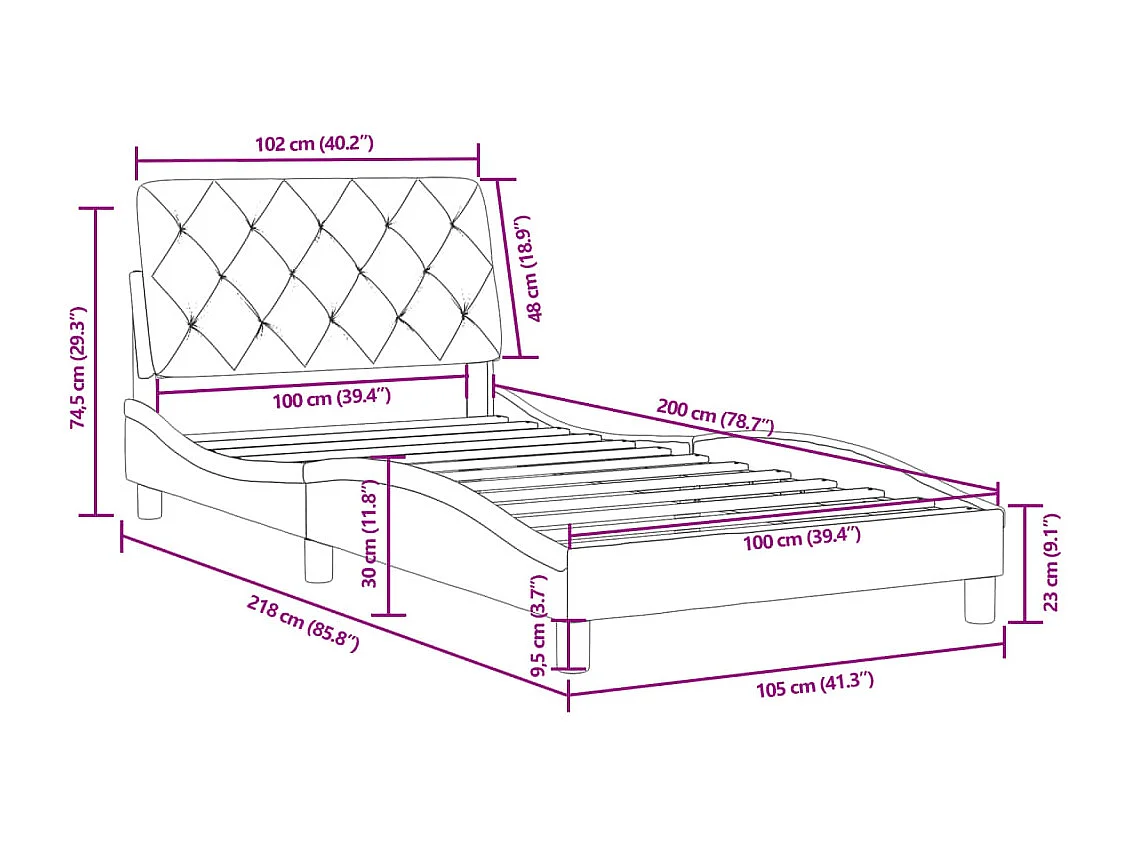 Cadre de lit sans matelas gris clair 100x200 cm velours