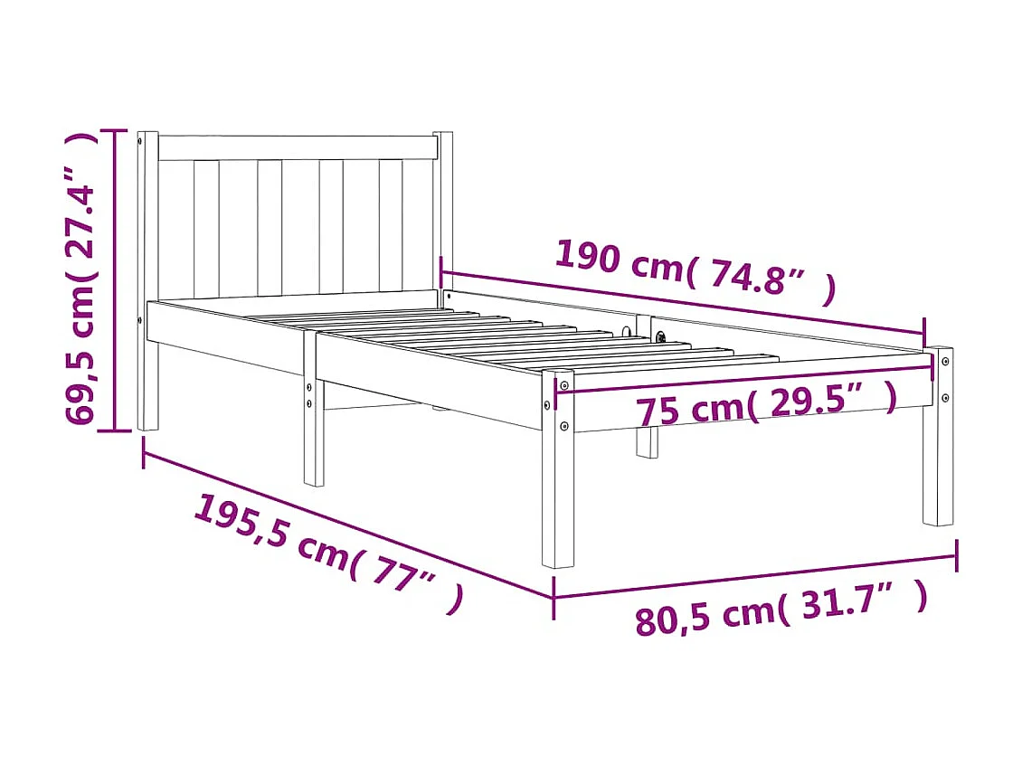 Letto senza Materasso Marrone Cera 75x190 cm in Legno di Pino