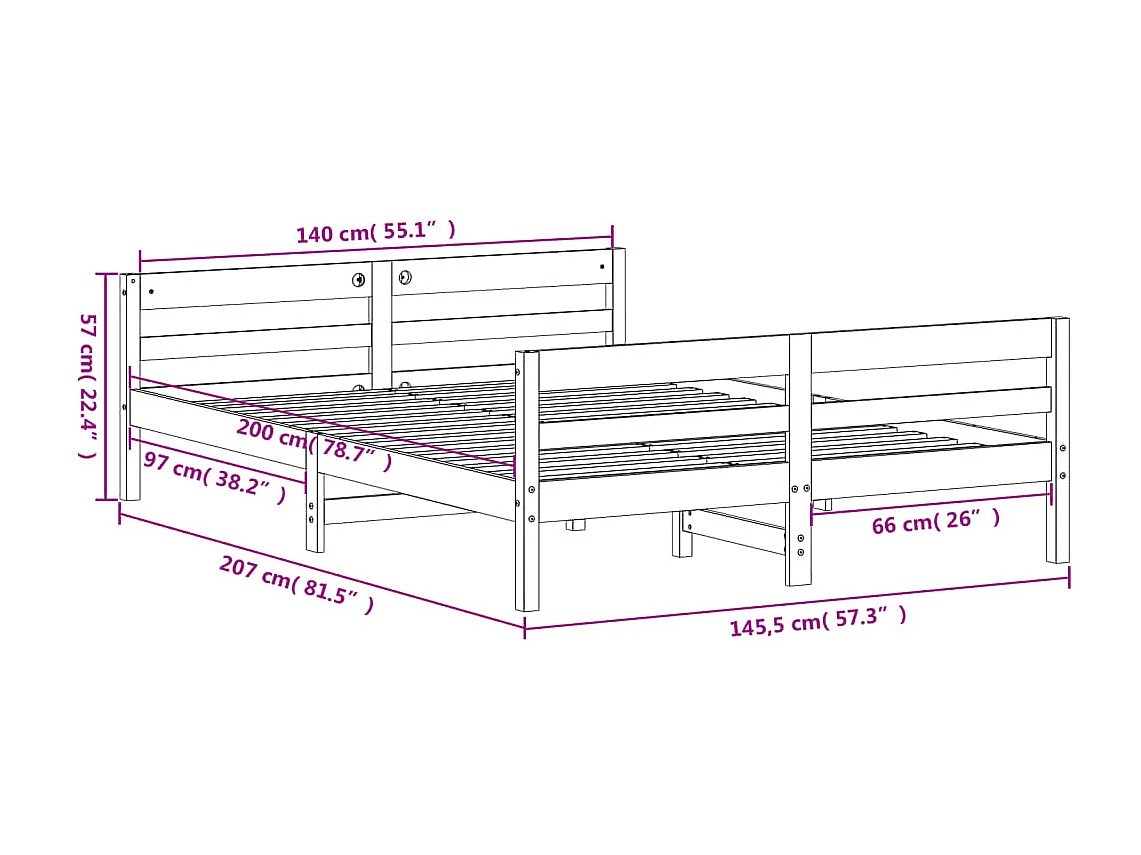 Cama sem colchão 140x200 cm madeira de pinho maciça branco