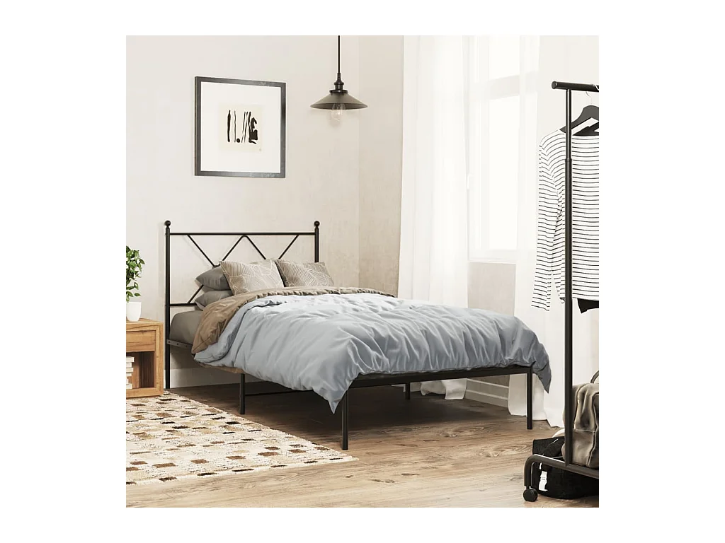 Cadre de lit métal sans matelas avec tête de lit noir 90x200 cm