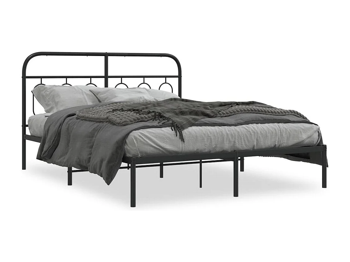Cadre de lit métal sans matelas avec tête de lit noir 135x190cm