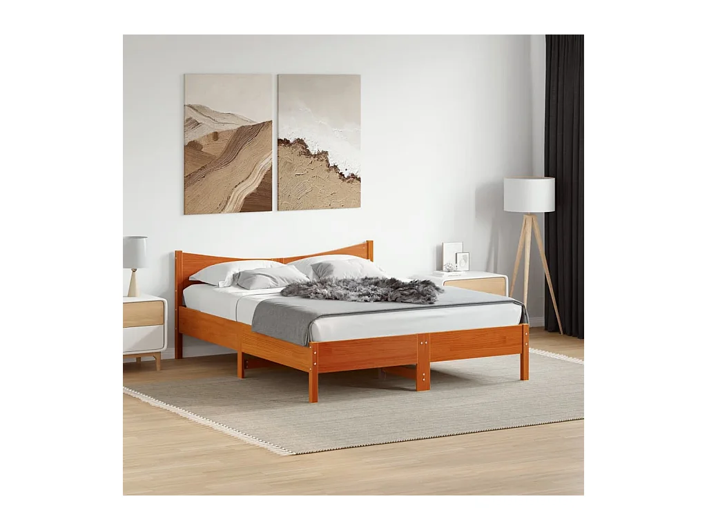 Cadre de lit sans matelas cire marron 150x200cm bois pin massif