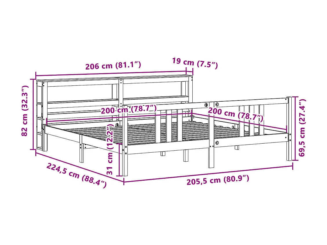 Giroletto con Testiera 100x200 cm Legno Massello di Pino